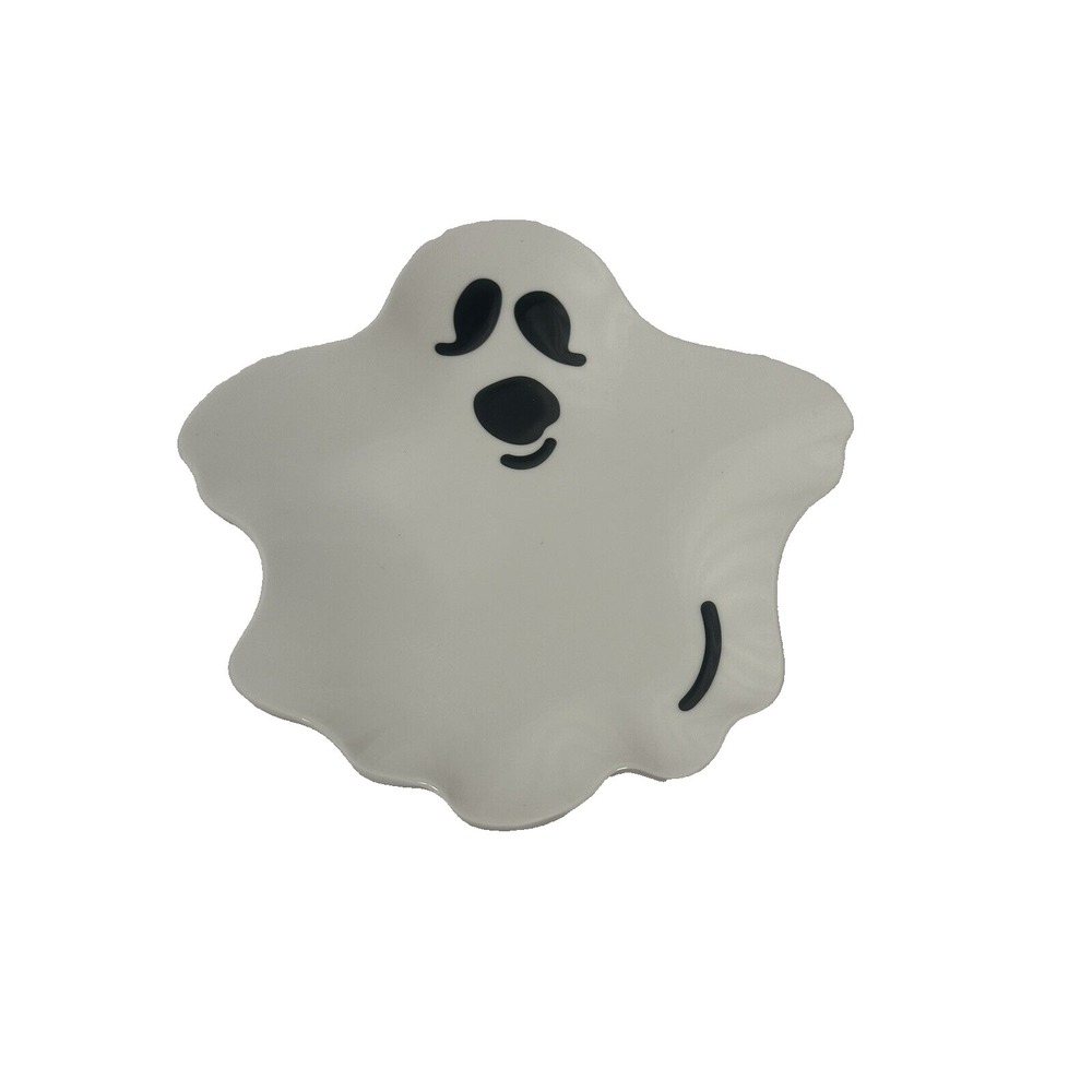 4 plates NEW HALLOWEEN APPERTIZER PLATE plastic 7X6.8 inches GHOST‎